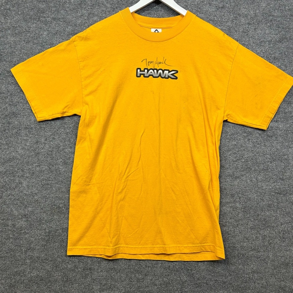 VTG Tony Hawk Autographed Signed T-Shirt Men's Large Yellow Skate Graphic - L